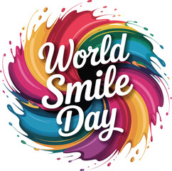 Colorful swirling paint splashes with white text celebration