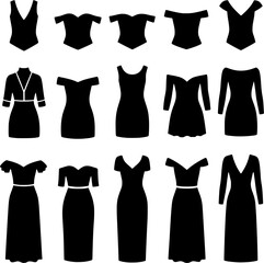 Set of Black Dress and Gown Silhouettes