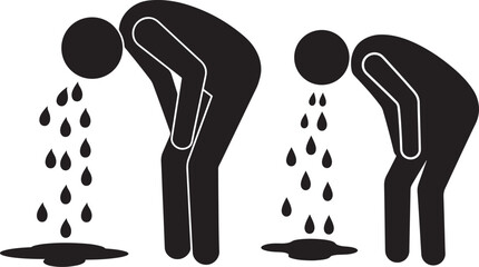 Two figures vomiting silhouette