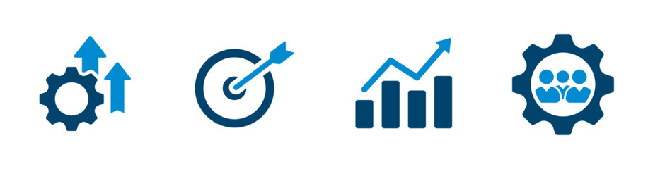 Icon of improvement, target, growth chart, teamwork. Solid vector icon.