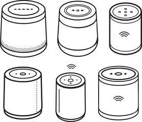 set of smart speaker with voice line art, black outline, vector and illustration, coloring book page line art drawing