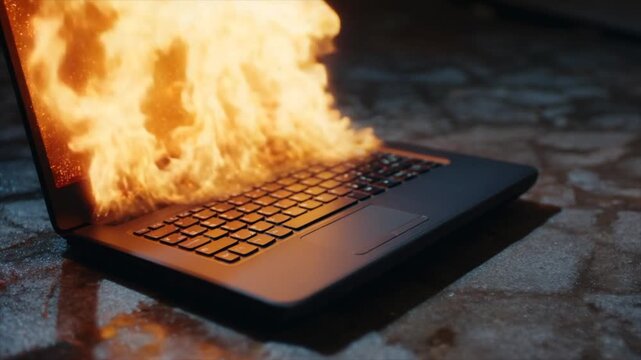 Laptop on fire
