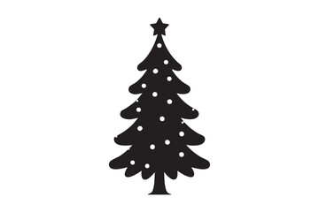 Minimalist black and white illustration of a decorated Christmas tree vector