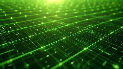 Futuristic Green Grid with Glowing Dots, Digital Technology Background Abstract - Powered by Adobe