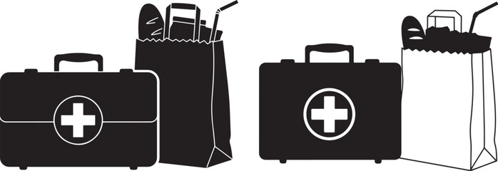 Obraz premium Medical first aid kits and supplies silhouette