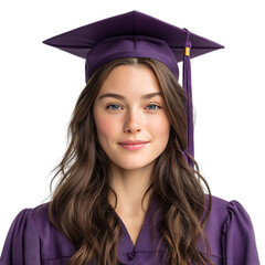 Graduate Woman in Cap and Gown Academic Achievement Portrait isolated on transparent Background