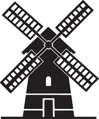 classic windmill silhouette, black and white silhouette, vector and illustration