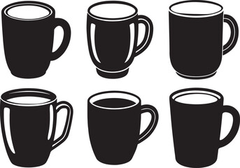 set of mug silhouette, black and white silhouette, vector and illustration