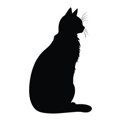 Vector art of black cat silhouette sitting in profile on white background