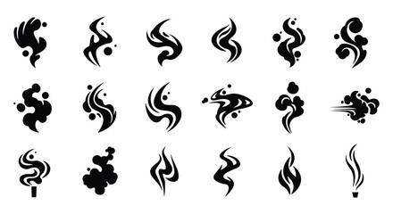Set of Black Smoke and Steam Vector Illustration Designs