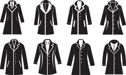 set of coat silhouette, black and white silhouette, vector and illustration