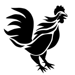 White Rooster Silhouette on Black Background Vector Illustration Design