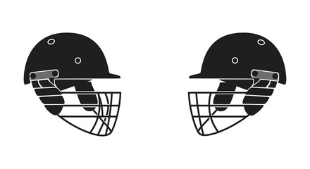 Two cricket helmets facing each other in black and white