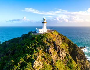 Lighthouse on a coastal hilltop