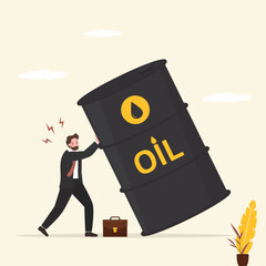 Loss money from investment in crude oil. Unhappy entrepreneur trader trying to stop barrel oil or diesel before it fall. Commodities price for trading and investment.