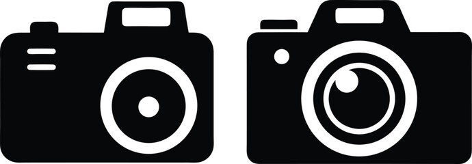 black and white silhouettes of two digital cameras
