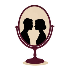 Silhouettes of couple in vanity mirror, reflection of love
