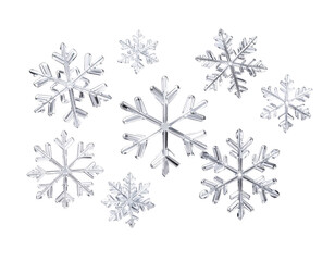  Cluster of Glass Snowflakes with Varying Sizes, Overlapping Layers, Soft White Background