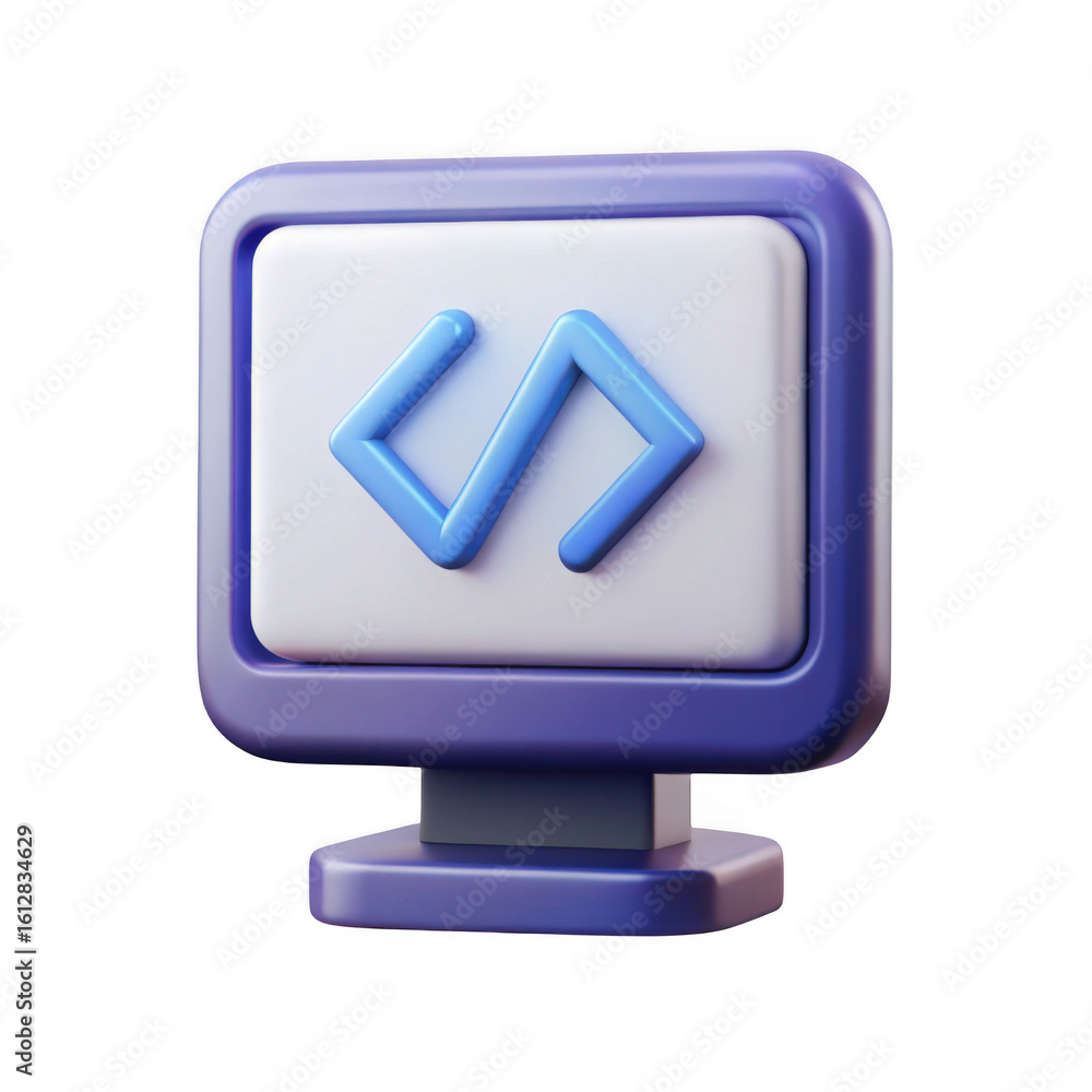 Fototapete 3d rendered computer monitor displaying code symbol isolated on transparent background