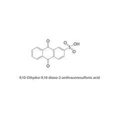 9,10-Dihydro-9,10-dioxo-2-anthracenesulfonic acid skeletal structure. Anthraquinone Acid compound schematic illustration. Simple diagram, chemical formula.