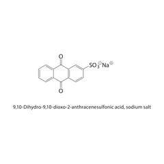 9,10-Dihydro-9,10-dioxo-2-anthracenesulfonic acid, sodium salt skeletal structure. Anthraquinone Salt compound schematic illustration. Simple diagram, chemical formula.