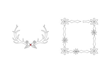 Reindeer antlers and snowflake border holly leaves