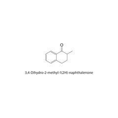 3,4-Dihydro-2-methyl-1(2H)-naphthalenone skeletal structure. Naphthalenone compound schematic illustration. Simple diagram, chemical formula.
