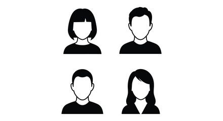 Set of Four Anonymous People Icons in Black and White