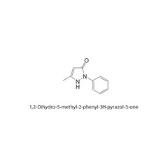 1,2-Dihydro-5-methyl-2-phenyl-3H-pyrazol-3-one skeletal structure. Pyrazolone compound schematic illustration. Simple diagram, chemical formula.