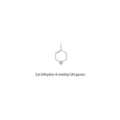 3,6-Dihydro-4-methyl-2H-pyran skeletal structure. Methyl Pyran compound schematic illustration. Simple diagram, chemical formula.