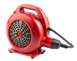 A powerful red blower fan for studio use, isolated on transparent background