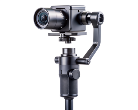 Professional camera gimbal stabilizer for smooth motion capture, isolated on transparent background