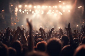 Crowds of enthusiastic fans celebrating at a vibrant rock concert in an open-air venue during a summer evening
