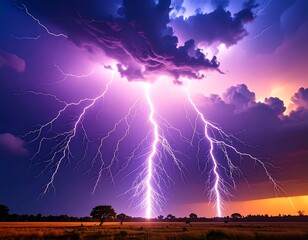 Dramatic lightning storm over field