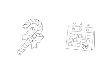 Candy cane with bow and calendar ribbon striped