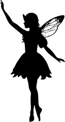 Photorealistic Silhouette of Dancing Fairy in Ruffled Tutu with Wings