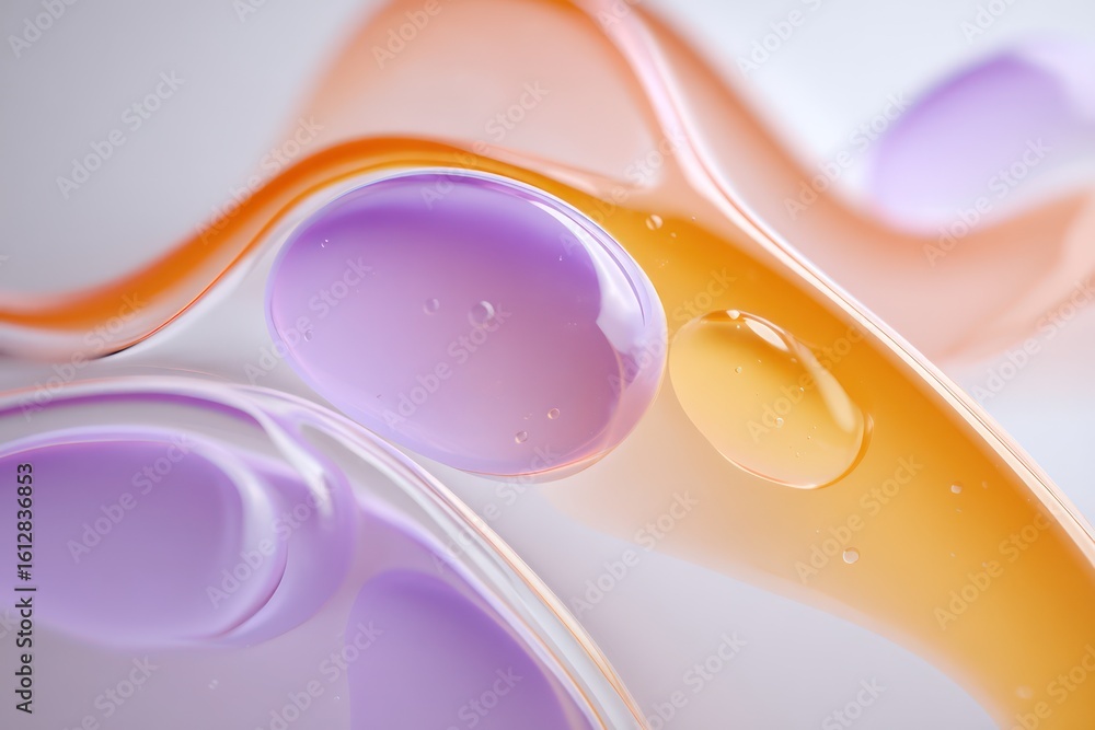 Poster organic liquid forms in soft purple and orange curves create a minimal abstract design on white.