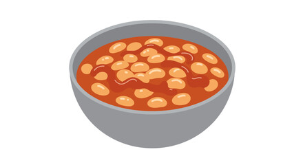 Illustration of a Bowl of Baked Beans in Tomato Sauce with a Gray Bowl