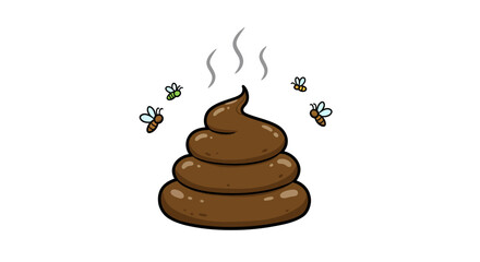 Cartoon Poop Pile with Flies and Steam Isolated on White Background Humorous and Playful