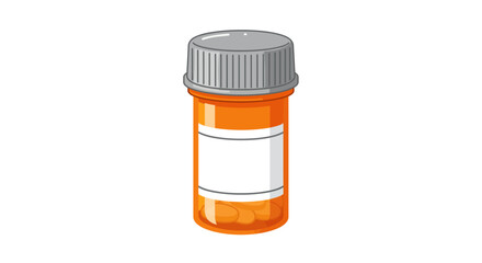 Illustration of an Orange Pill Bottle with Pills and a Blank Label on a White Background