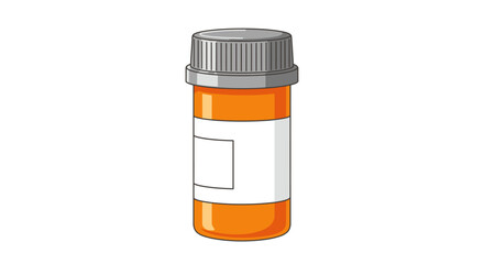 Illustration of an Orange Pill Bottle with a Blank Label and Gray Cap on a White Background