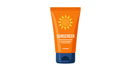 Orange Sunscreen Tube with Sun Icon and Blue Cap for Summer Protection from UV Rays