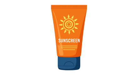 Cartoon Illustration of Orange Sunscreen Tube with Sun Icon and Blue Cap on White Background