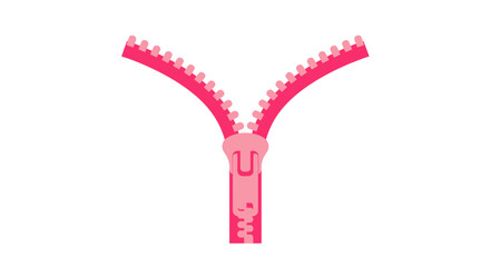 Bright Pink Zipper Illustration on White Background Open Zipper with Visible Teeth and Pull Tab Design