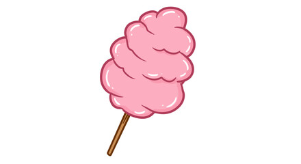Cartoon Pink Cotton Candy on a Stick Sweet Treat Illustration for Kids and Summer Fun