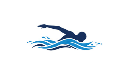 Swimmer Silhouette in Water Waves a Symbol of Sport and Healthy Lifestyle on White Background