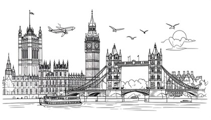 Line drawing of London landmarks (1)