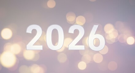 A blurred backdrop with a light purple hue and bokeh effects, featuring a large, white "2026" in the center, representing a future year