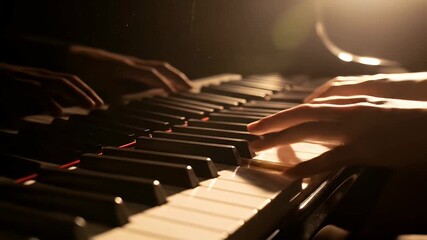 Piano hands playing music keyboard keys artistic performance close up - Powered by Adobe