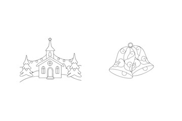 Christmas church and bells trees star